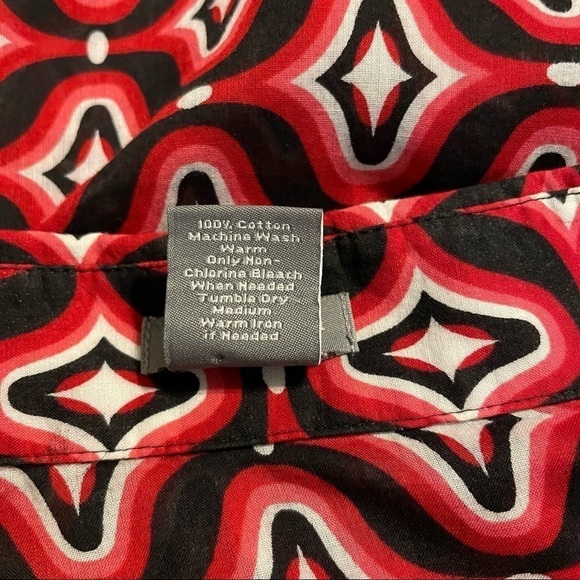 Ann Taylor Red Geometric Print Cotton Button Down Shirt - Picture 8 of 8